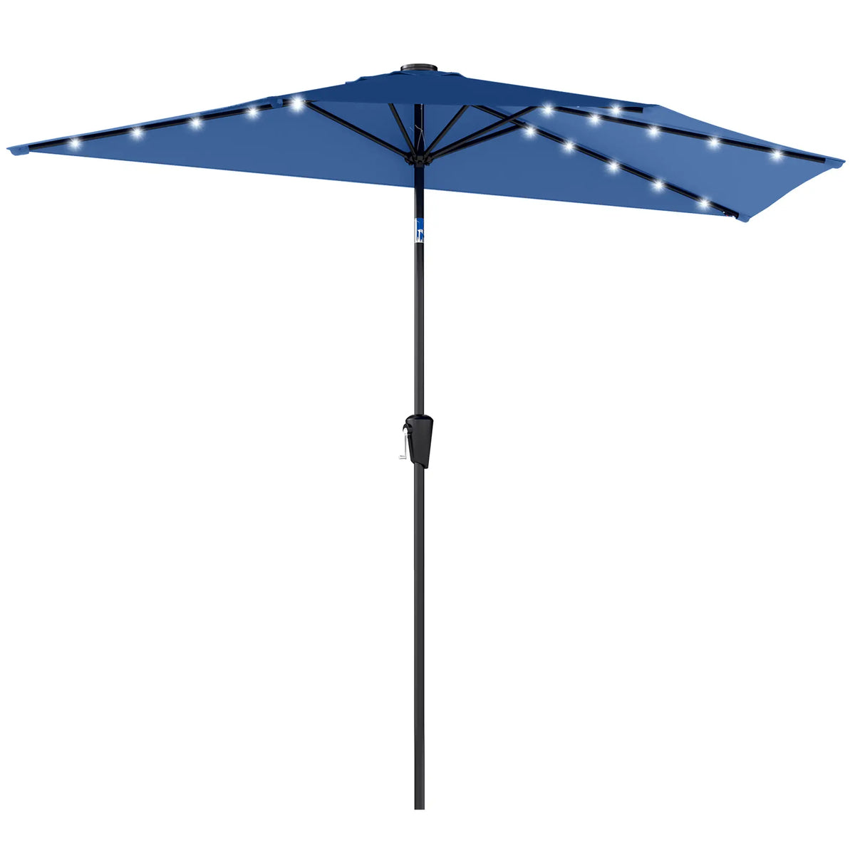 Half Patio Umbrella With Solar LED Lights, Crank, 105.1" x 53.5", Navy Blue Half Round Umbrellas Navy Blue, Dark Grey at Gallery Canada