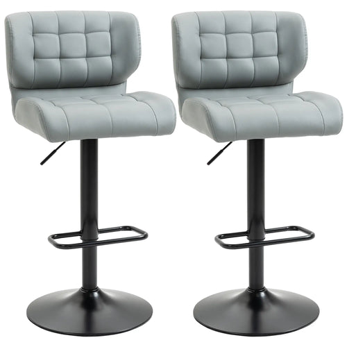 Swivel PU Leather Barstools, Set of 2, Adjustable, Footrest, Grey