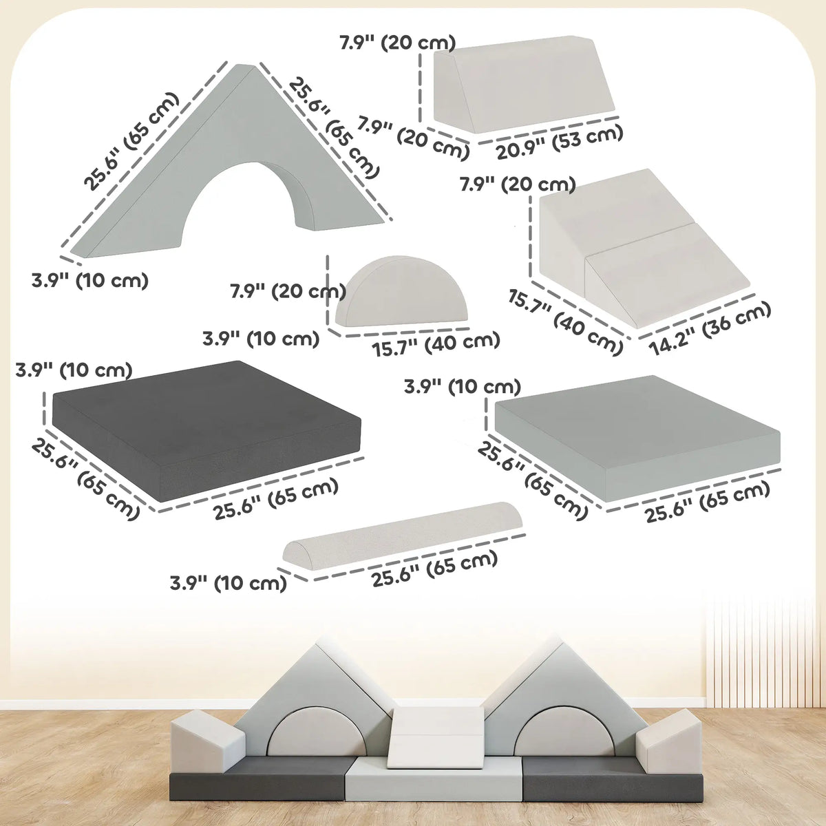 12 PCS Modular Kids Play Couch, Toddler Sectional Sofa, Grey Kids Gym & Playmats at Gallery Canada