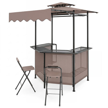 BBQ Gazebo Canopy with 4 Shelves, 6 Hooks, 2 Glass Holders, Brown Patio Bar Furniture Brown at Gallery Canada