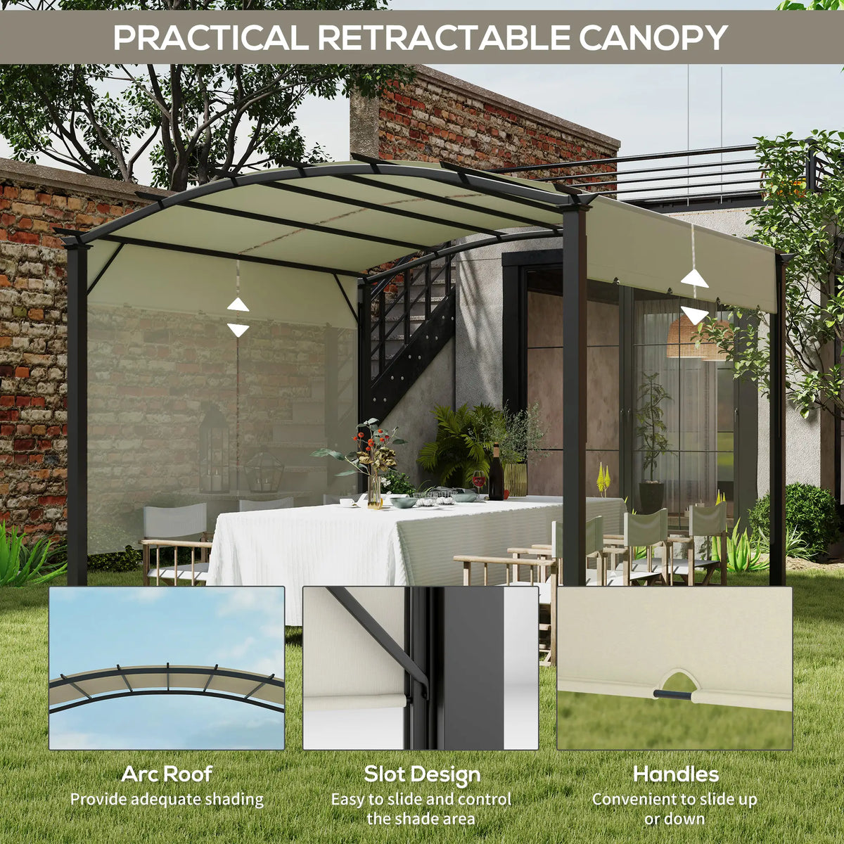 11' x 11' Retractable Pergola Canopy, Patio Backyard, Beige