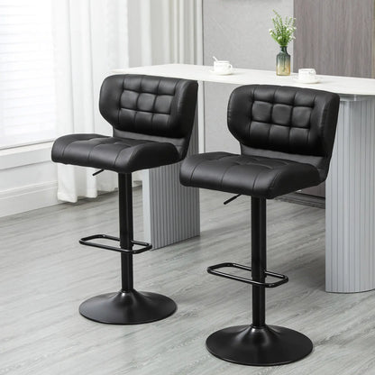 Swivel PU Leather Barstools, Set of 2, Adjustable with Footrest, Black Bar Stools at Gallery Canada