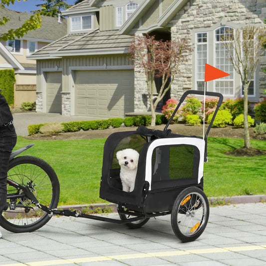 Dog Bike Trailer And Stroller, Safety Leash, Hitch, Flag, Reflectors, Cushion, Grey Dog Bike Trailers & Strollers Black, White at Gallery Canada
