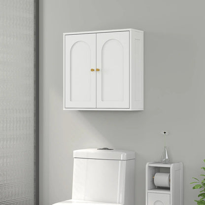 Modern Medicine Cabinet, Wood Grain, 2 Arched Doors, Gold Handles, White Bathroom Cabinets at Gallery Canada