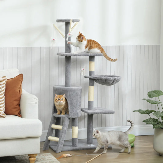 53" Cat Tree Tower, Scratching Posts, Condo, Hammock, Grey Cat Trees Grey at Gallery Canada