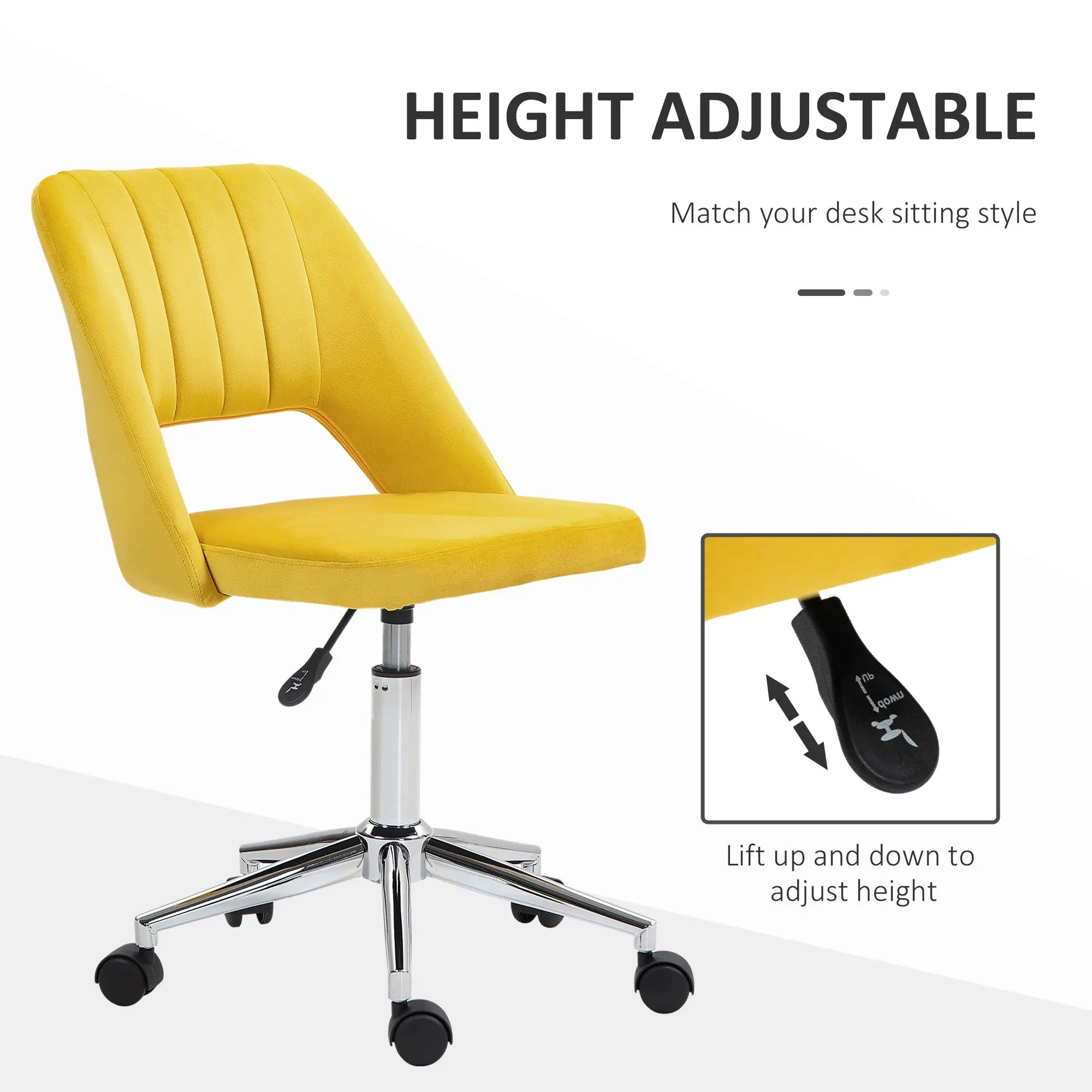 Mid Back Office Chair, Velvet Fabric, Swivel Scallop Shape, Yellow Office Chairs at Gallery Canada