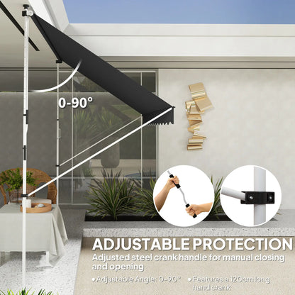 10x5ft Manual Retractable Awning, For Window Door Porch, Black