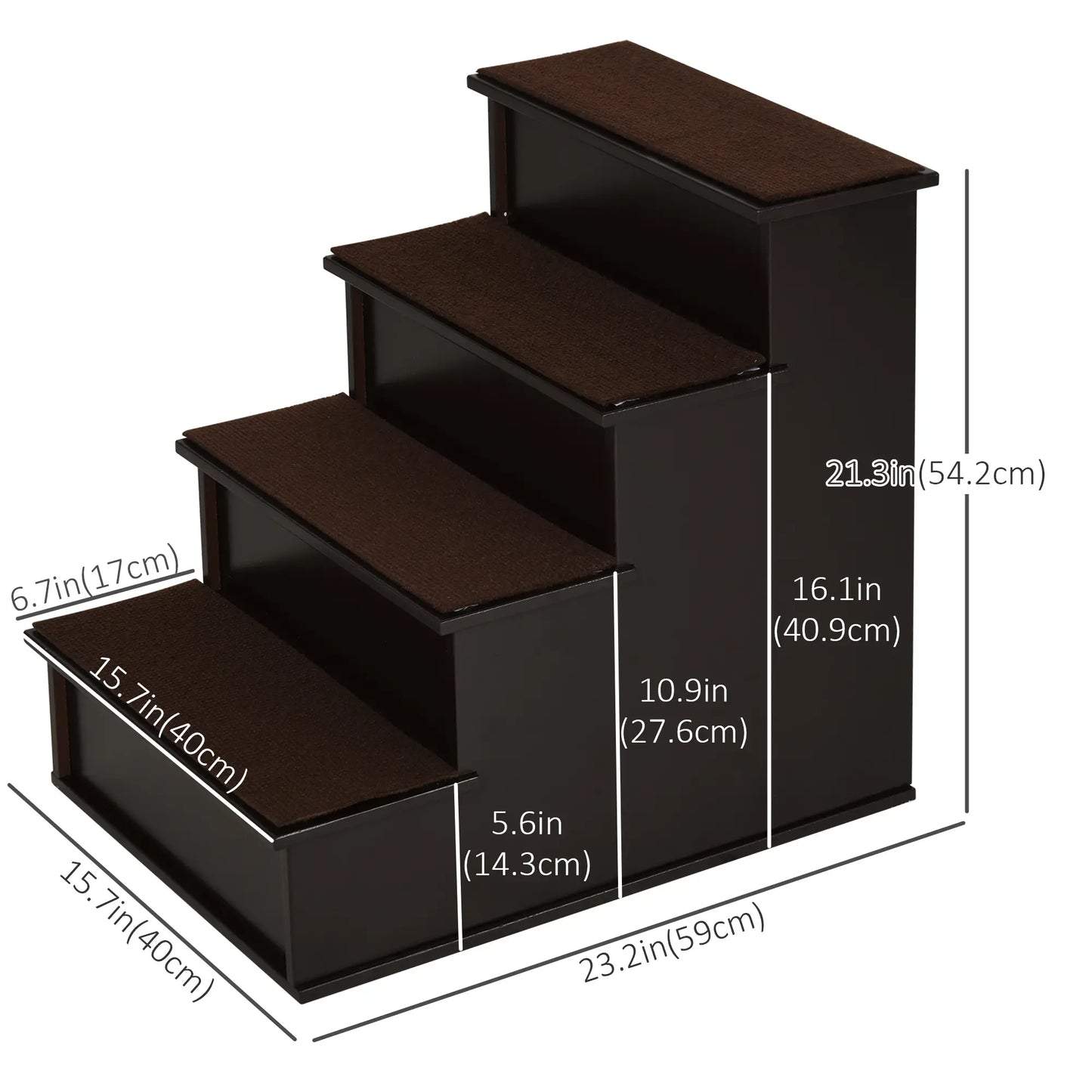 4-Level Wooden Pet Stairs, Non-Slip Carpet, Dark Coffee Dog Stairs at Gallery Canada