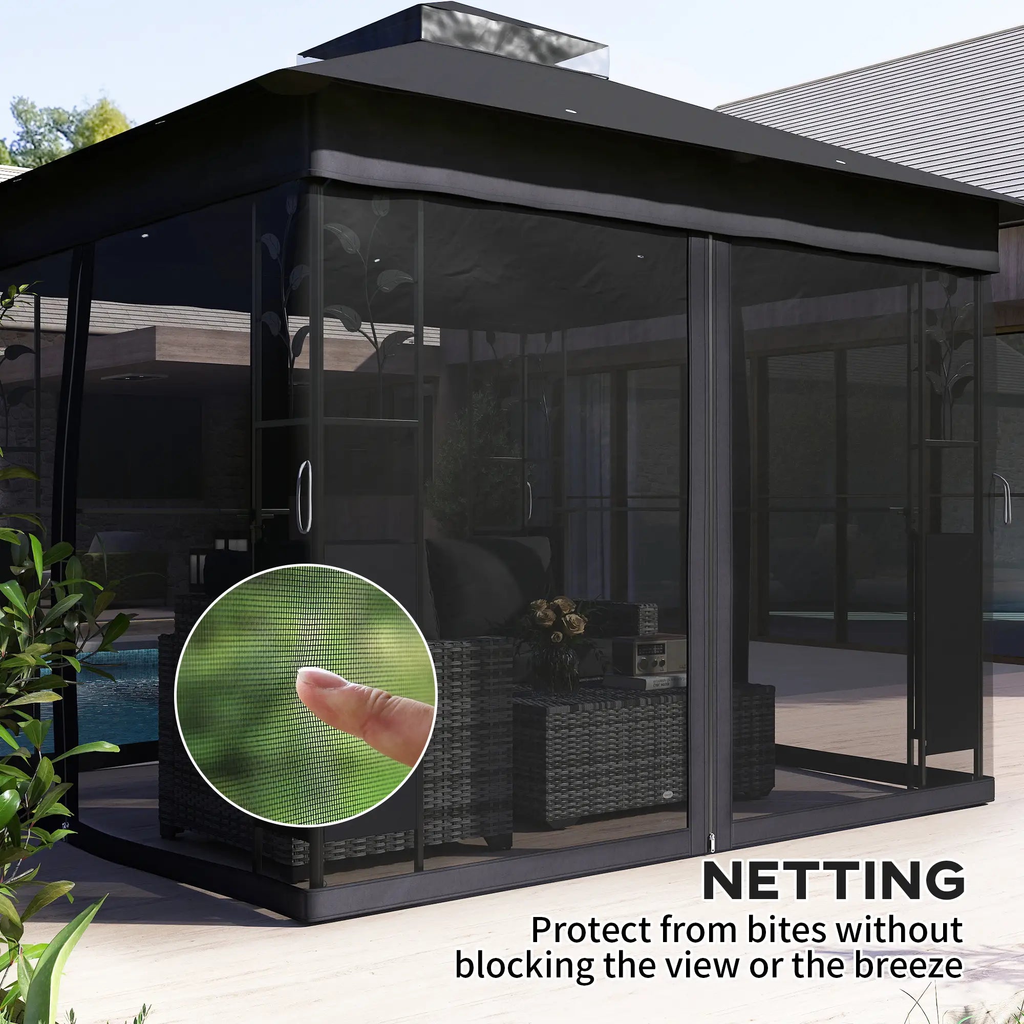 10' x 10' Outdoor Gazebo, UV30+ Double Roof, with Shelves and Netting Gazebos at Gallery Canada