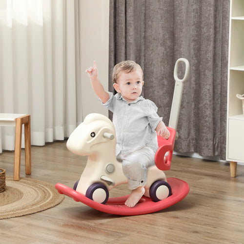 4 in 1 Kids Rocking Horse, Detachable Balance Board, Push Handle, Red