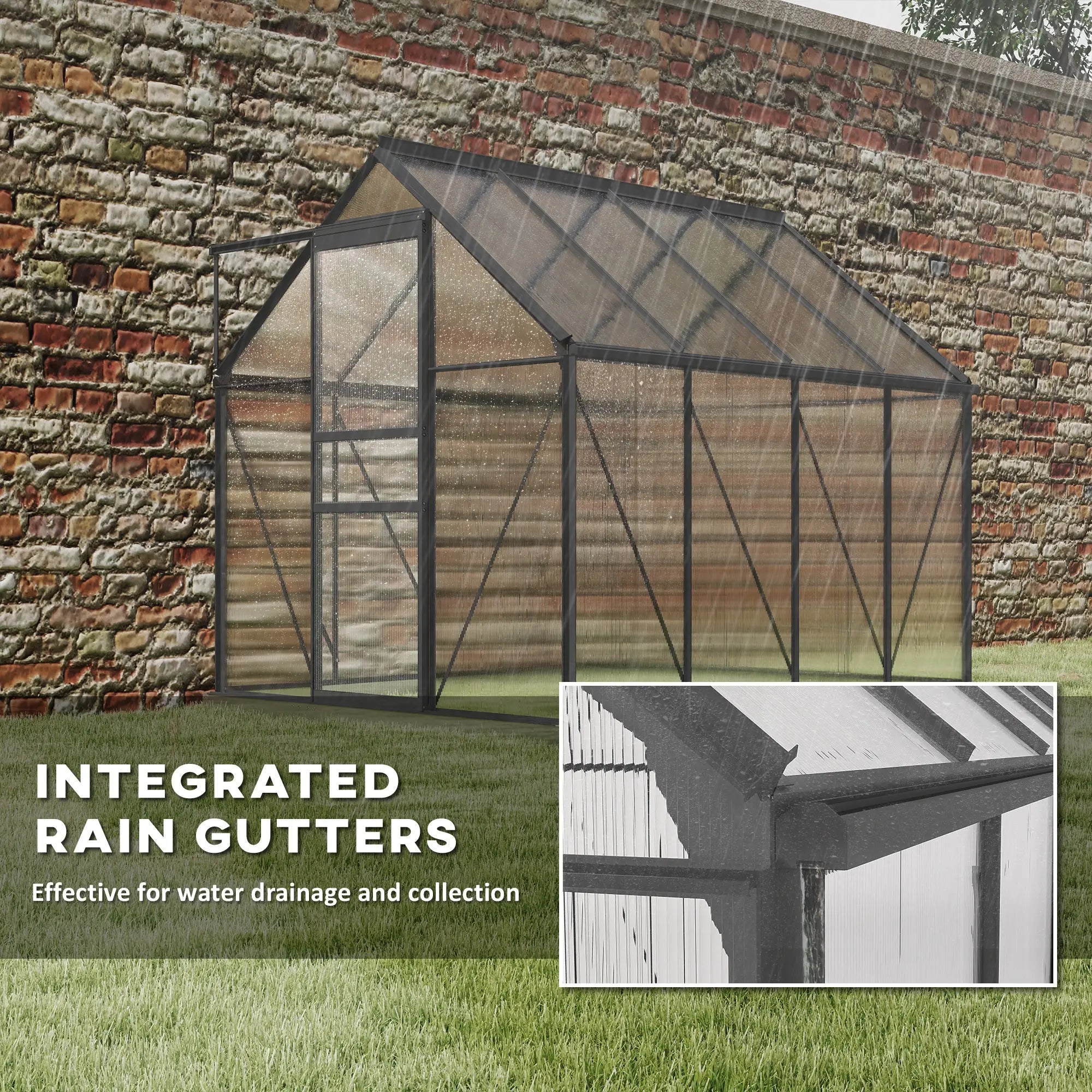 6' x 8' x 6.5' Polycarbonate Greenhouse, Walk-in, Adjustable Roof Vent, Charcoal Grey Walk In Greenhouses at Gallery Canada