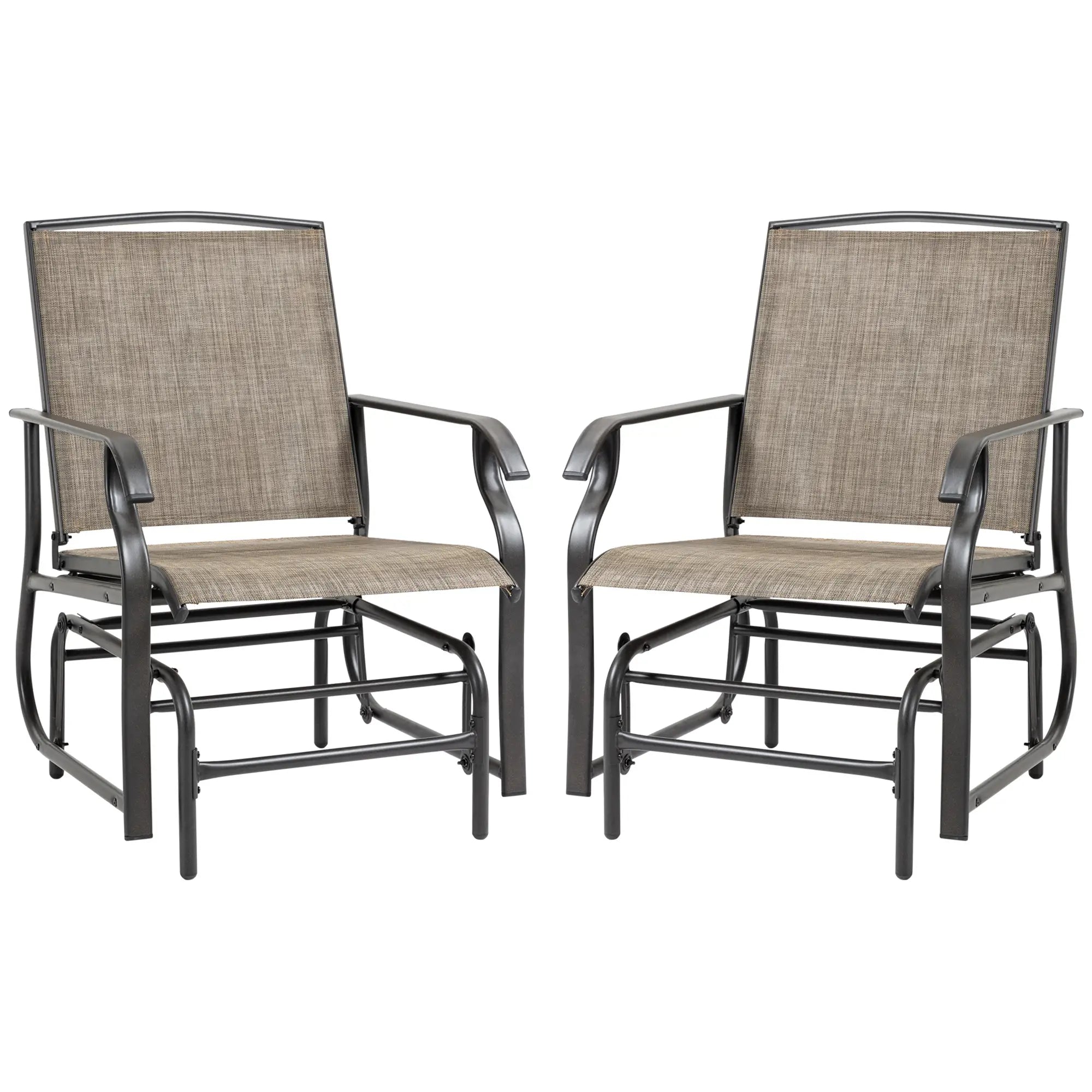 2 Outdoor Glider Chairs, 2 Person, Breathable Mesh, Steel Frame, Dark Brown Outdoor Rocking Chairs Dark Brown, Khaki at Gallery Canada