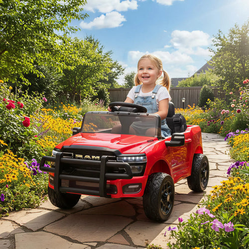12V Ride On Car, Dodge RAM 3500, Remote Control, Suspension, Red