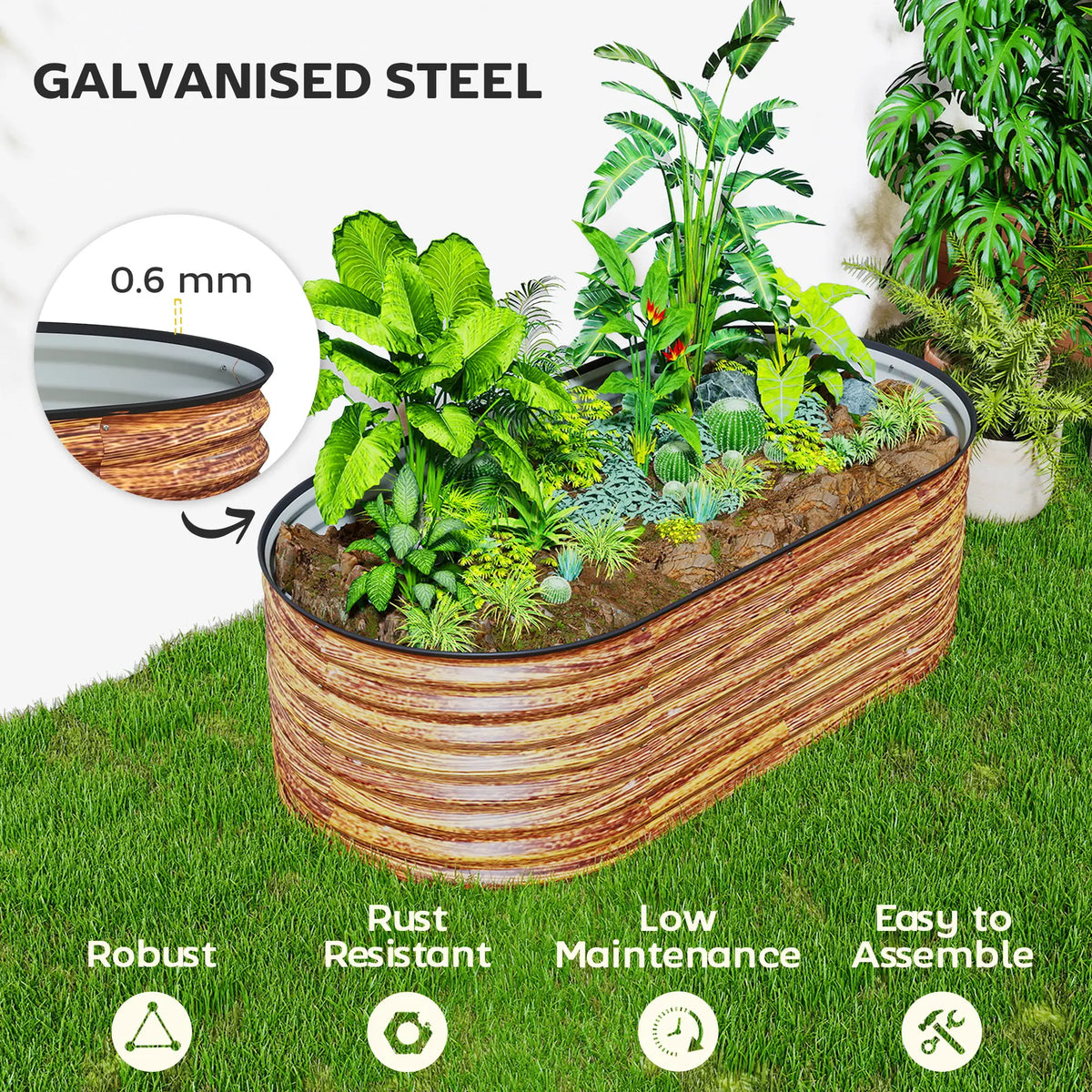 Galvanized Raised Garden Bed, 5 x 2.5 x 2 ft, Brown Wood Effect, Brown Galvanized Planter Boxes at Gallery Canada