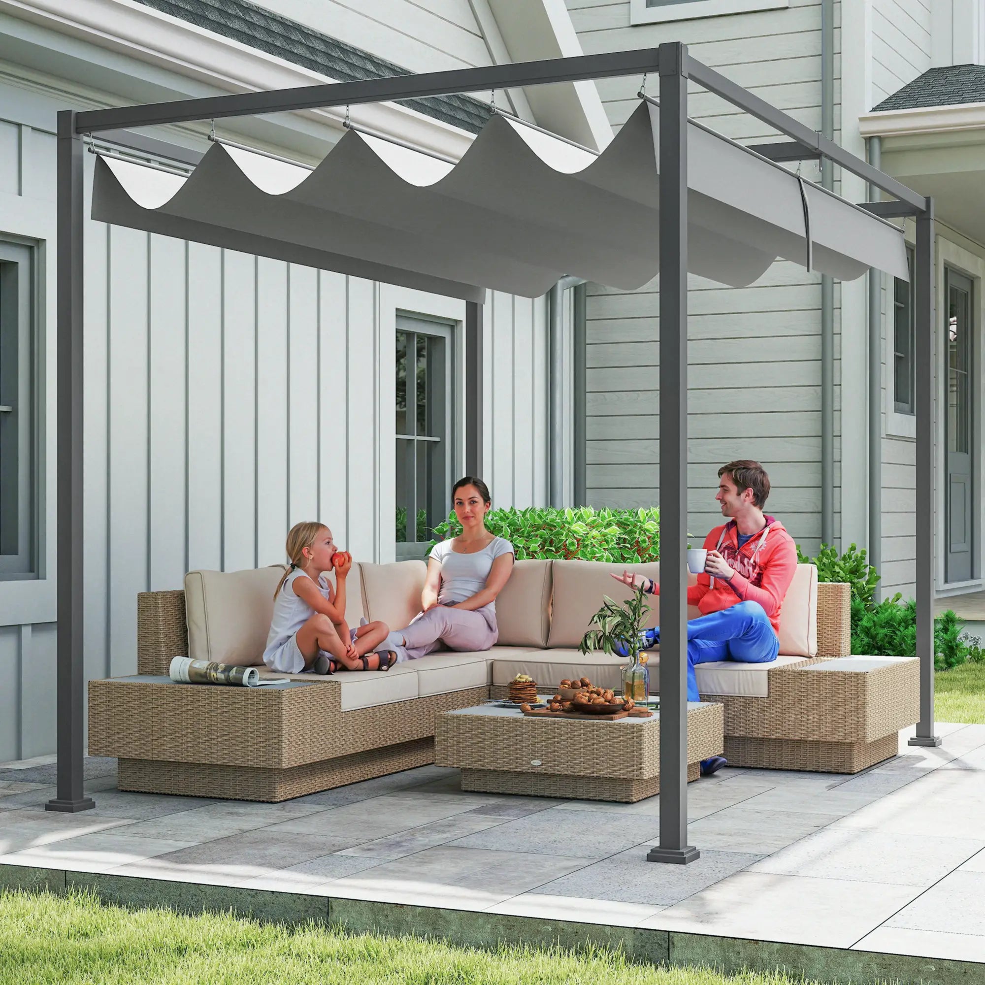 10x7ft Pergola, Retractable Roof, Outdoor Patio Sun Shelter, Grey Pergolas at Gallery Canada