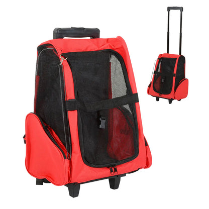 2-in-1 Pet Luggage Box Backpack Carrier, Rolling Wheel, Red Dog Bike Trailers & Strollers Red at Gallery Canada