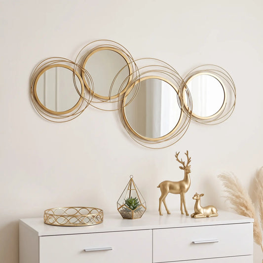 Metal Wall Art Circle Mirror, 42.25" W x 22" H, Gold Hand Painted Canvases Gold at Gallery Canada