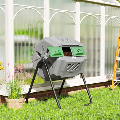 Dual Chamber 43 Gallon Compost Bin, 360 Rotating, Dark Green