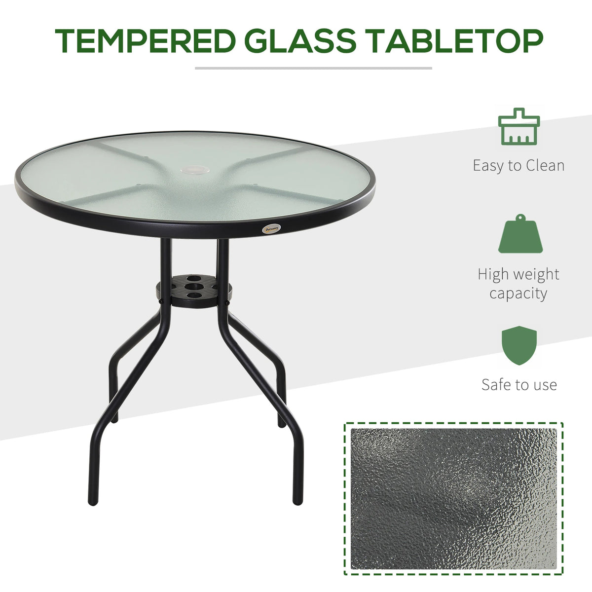 31.5" Round Outdoor Bistro Table, Tempered Glass Coffee Side Table Patio Side Tables at Gallery Canada