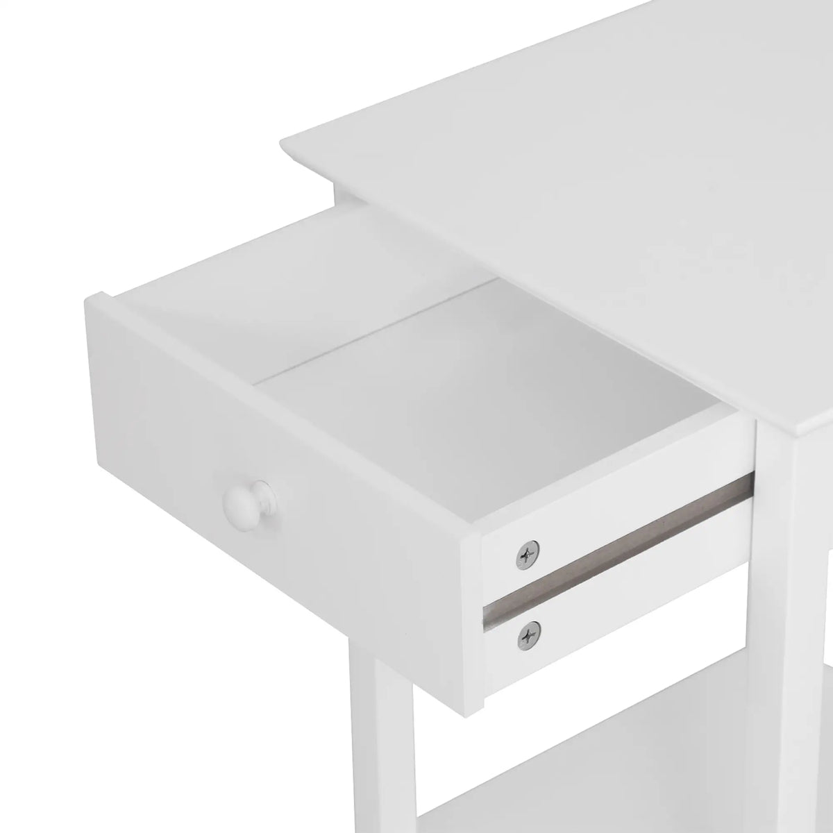 Multipurpose Bedside Table with Drawer, Storage Shelf, White Side Tables at Gallery Canada