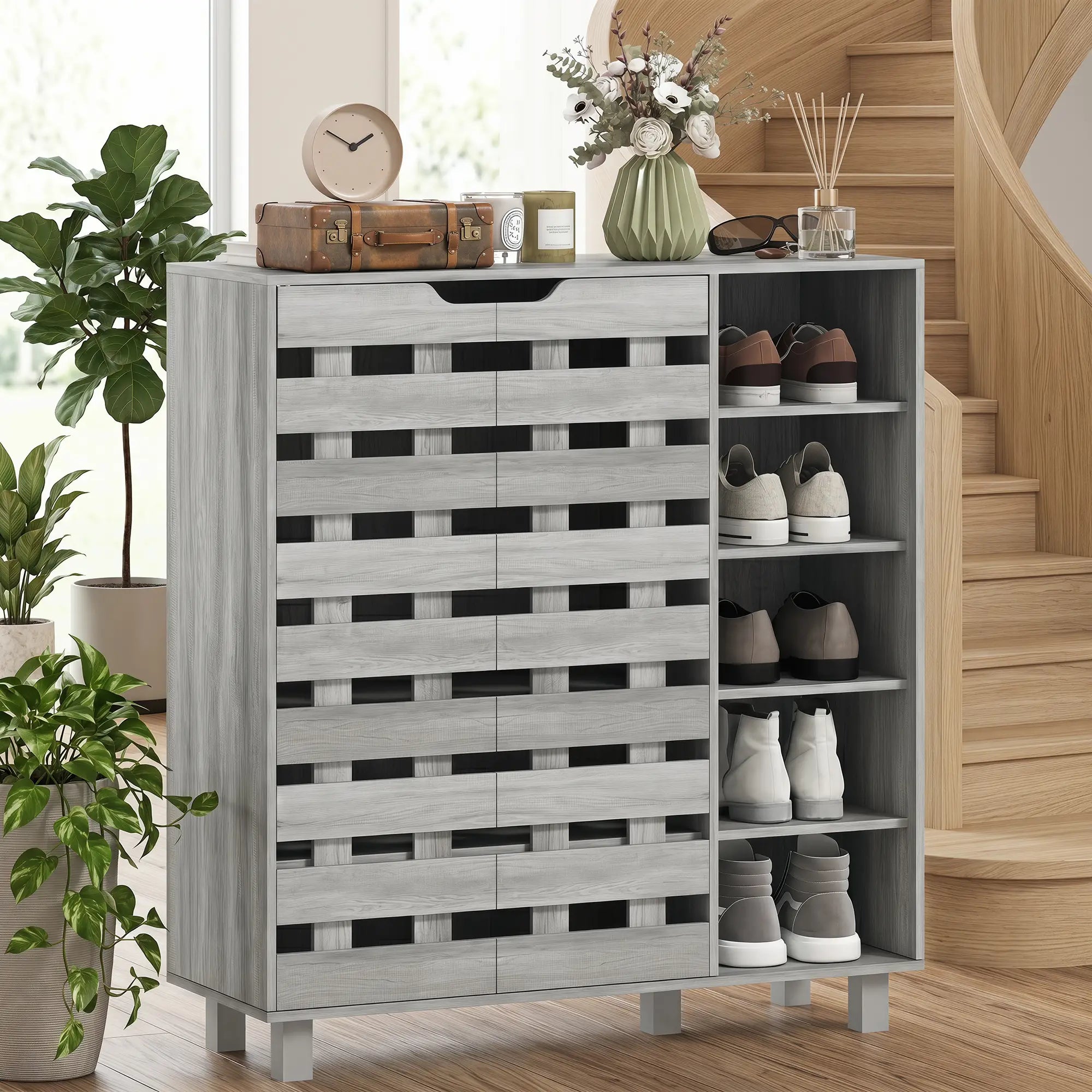 21 Pair Shoe Cabinet, 5-Tier Double Door, Light Grey Shoe Storage Cabinets & Racks at Gallery Canada