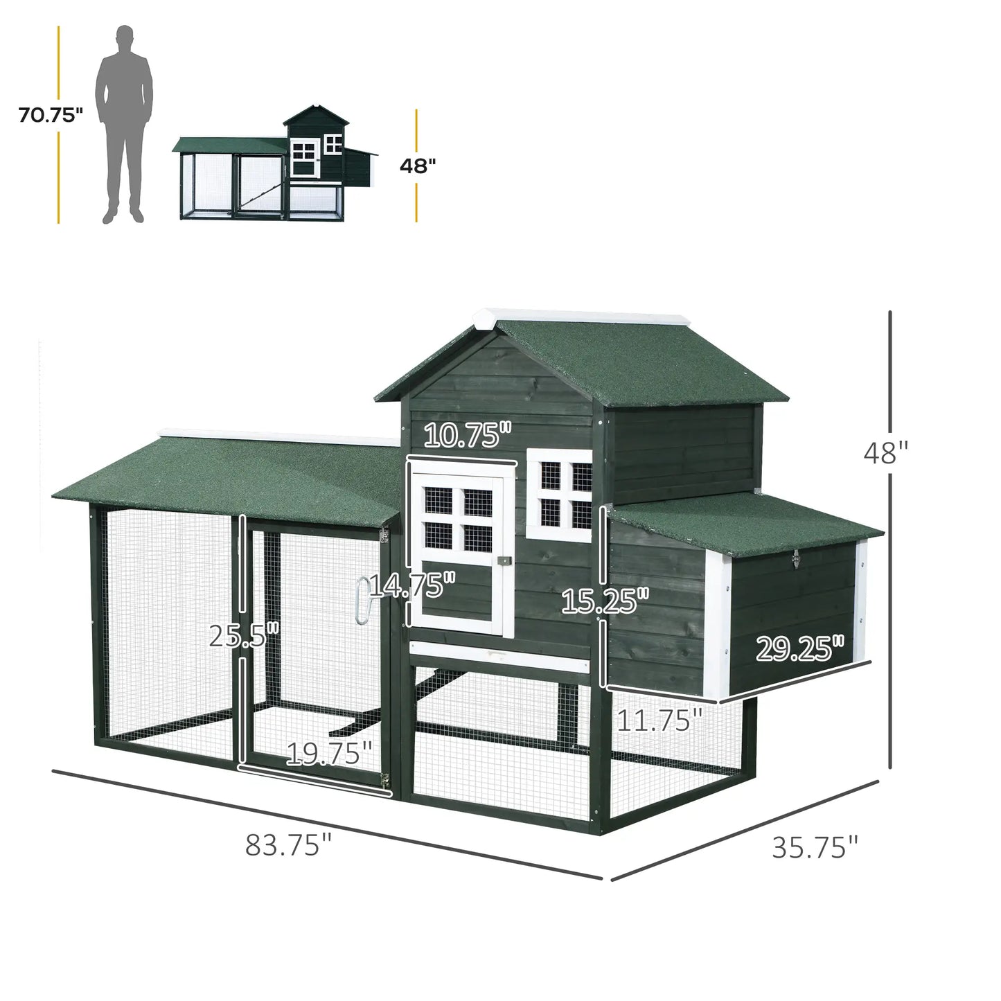 84" Wooden Chicken Coop, Rabbit Hutch, With Nesting Box, Green Chicken Coops at Gallery Canada