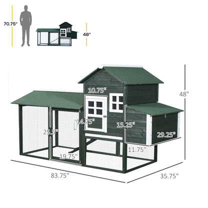 84" Wooden Chicken Coop, Rabbit Hutch, With Nesting Box, Green Chicken Coops at Gallery Canada