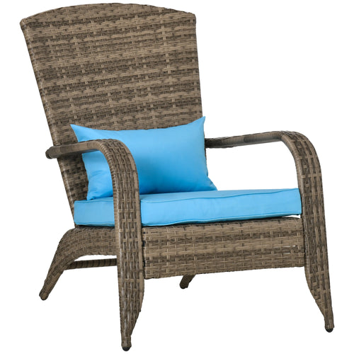 Outdoor PE Rattan Adirondack Chair, w/ Cushions, Blue