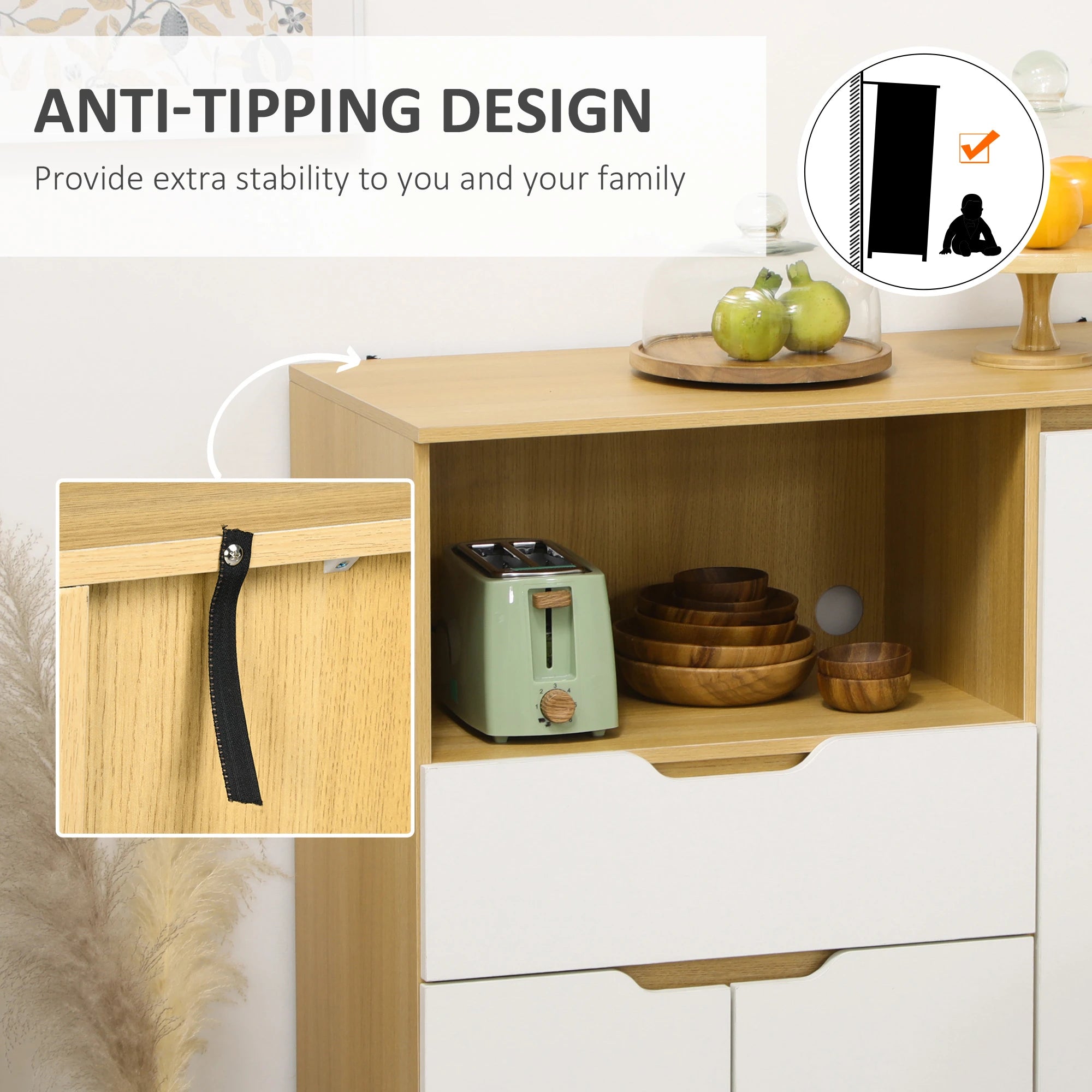 Modern Microwave Stand, Cabinet with Drawer, Storage, White Kitchen Pantry Cabinets at Gallery Canada