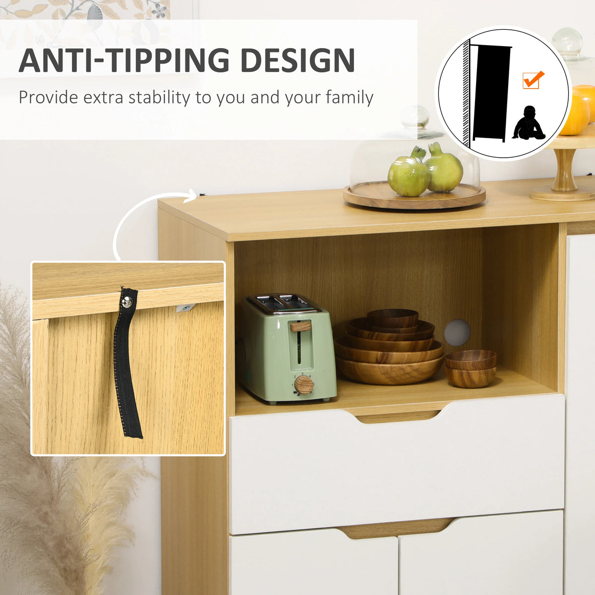 Modern Microwave Stand, Cabinet with Drawer, Storage, White Kitchen Pantry Cabinets at Gallery Canada