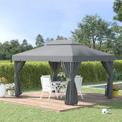 13' x 10' Patio Gazebo, Double Roof Canopy Shelter with Netting, Dark Grey Gazebos at Gallery Canada