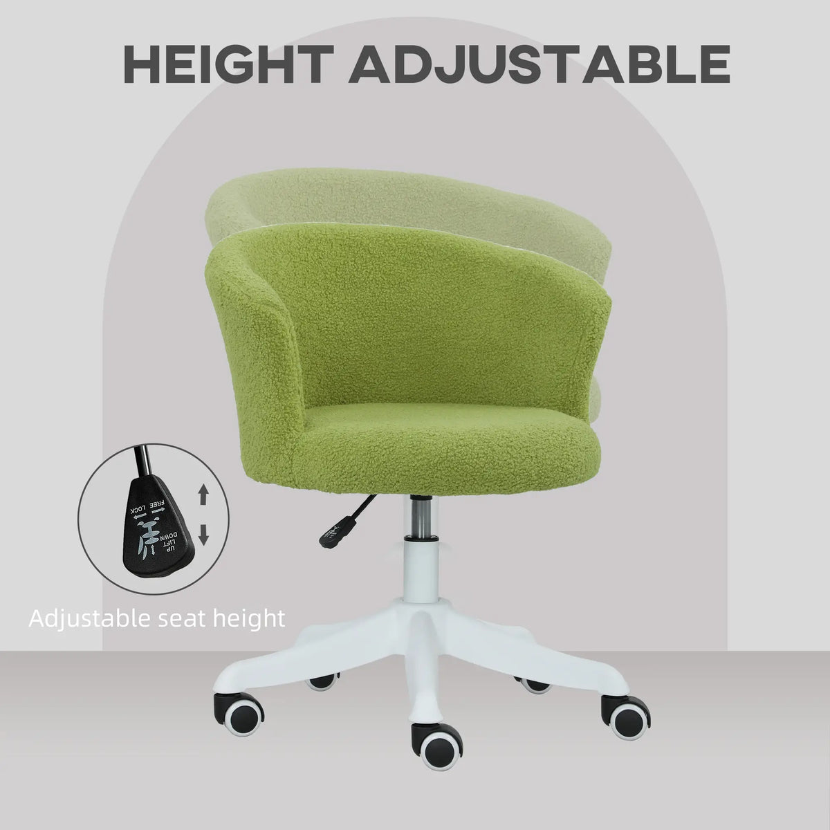 Armless Office Chair, Adjustable Height, Swivel Wheels, Mid Back, Light Green Task Chairs at Gallery Canada
