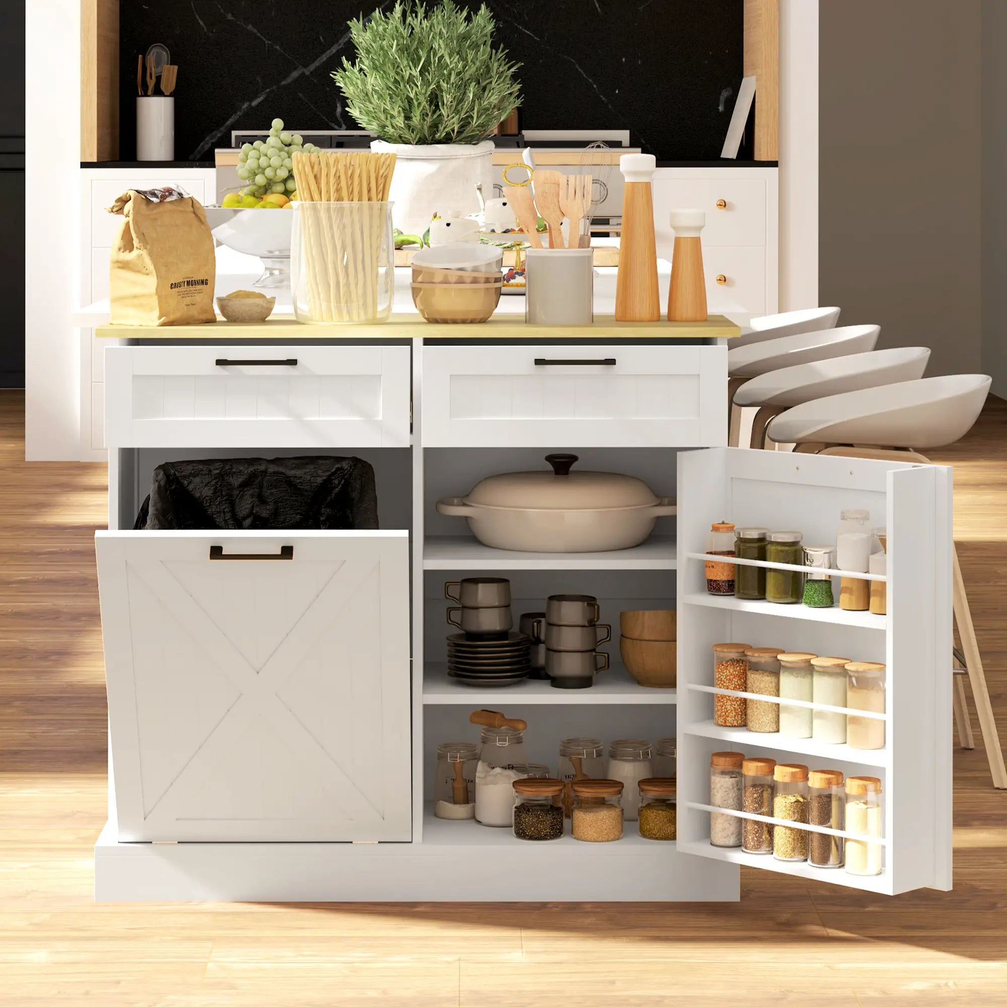 10 Gallon Hidden Garbage Bin Cabinet, Tilt Out Trash, White Bar Cabinets at Gallery Canada