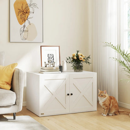 Cat Litter Box Enclosure, Double Doors, Handles, 31.5" x 21" x 20", White Cat Litter Box Enclosures at Gallery Canada