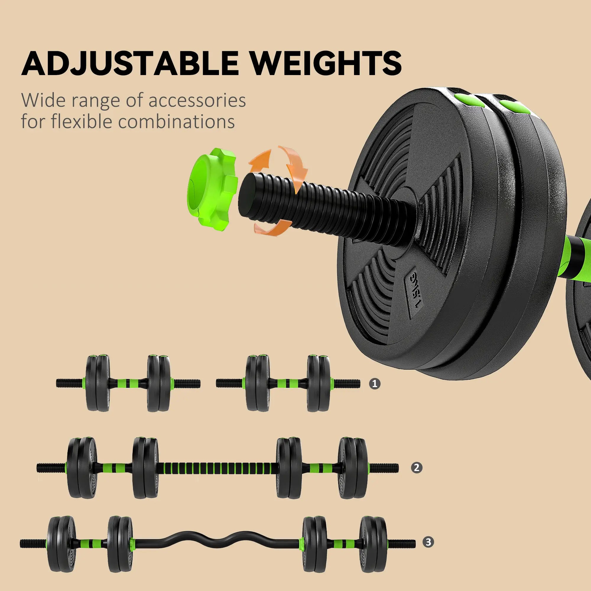 Adjustable Dumbbell Set, 3 in 1 Weights, 33lb with Connector, Non-Slip Grip Dumbbells & Barbells at Gallery Canada