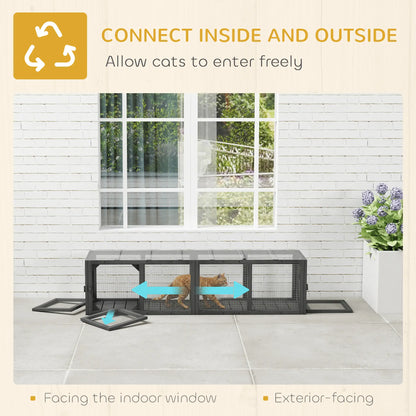 Outdoor Cat Tunnel, Wooden Enclosure, Extendable Pet Run, 3 Doors, Grey Outdoor Cat Enclosures at Gallery Canada
