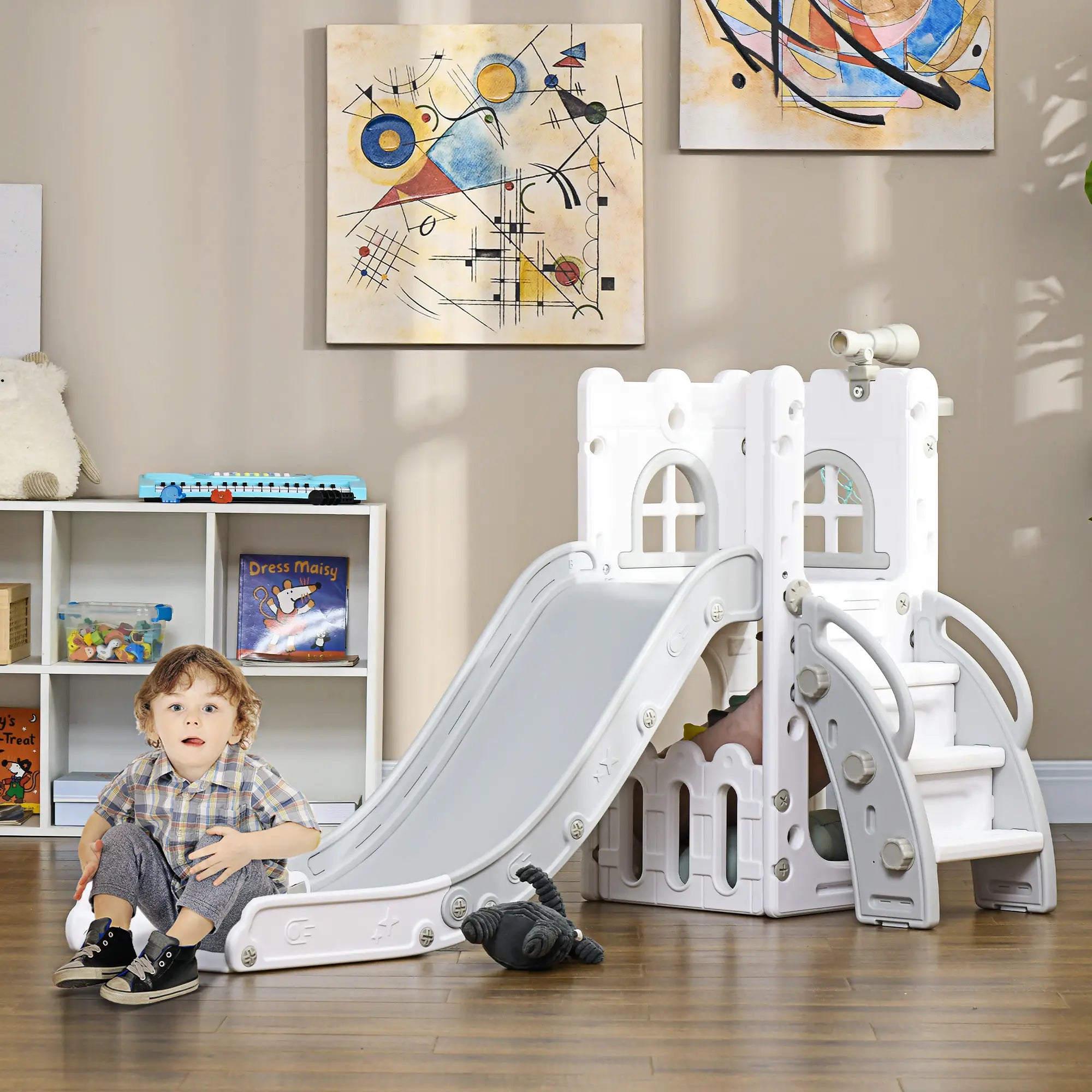 Toddler Slide, Basketball Hoop, Climber, Telescope, Storage Basket, 1-3 Years, Grey Gym Sets & Swings at Gallery Canada