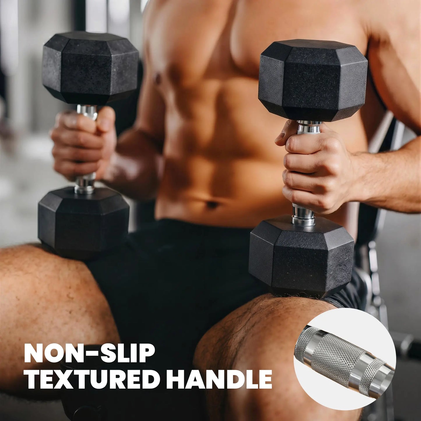 Hex Dumbbell Set with Rack, 150lbs Rubber-Coated, Non-Slip Handles, Rubber-Coated Dumbbells & Barbells at Gallery Canada