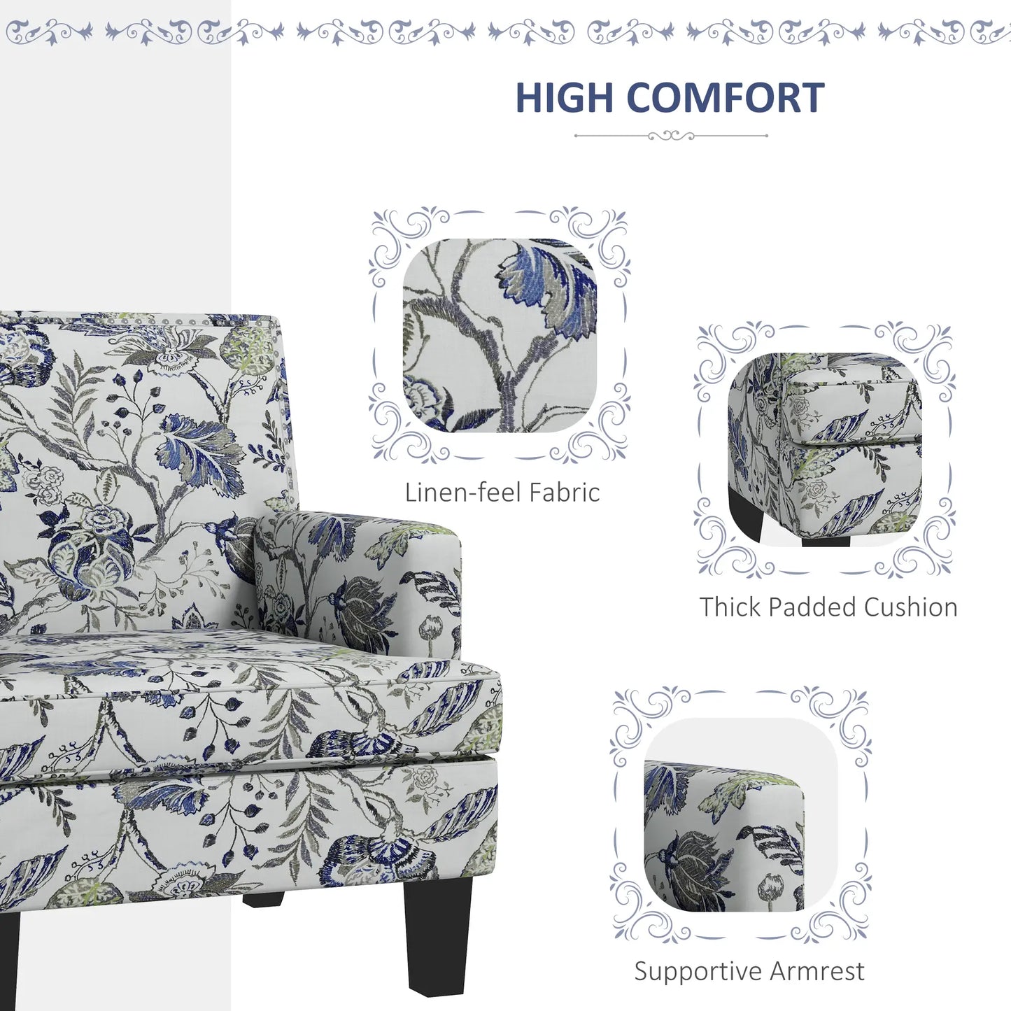 Upholstered Armchair, Mid-Century Accent Chair, Floral Pattern, Nailhead Trim, Multicolour Accent Chairs at Gallery Canada