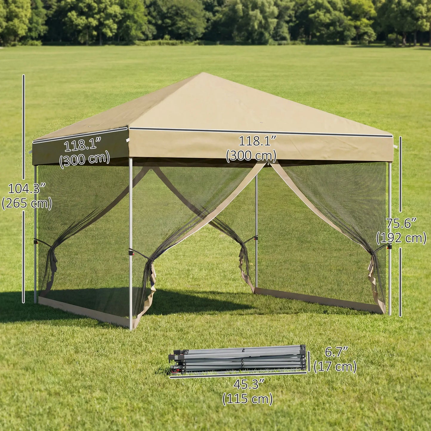 10' x 10' Pop-Up Party Tent, UPF50+ Outdoor Canopy, Mesh Sidewalls, Khaki Pop Up Canopies at Gallery Canada