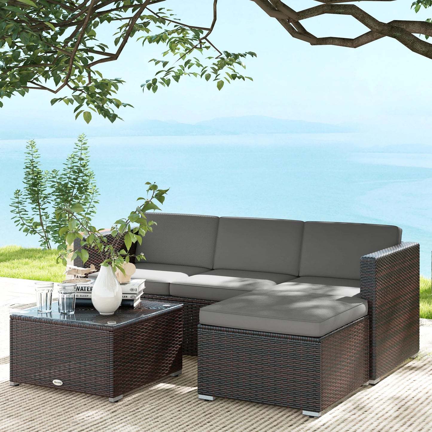 Patio Furniture, Corner Sofa Set with Soft Cushions, Grey Patio Furniture Sets at Gallery Canada
