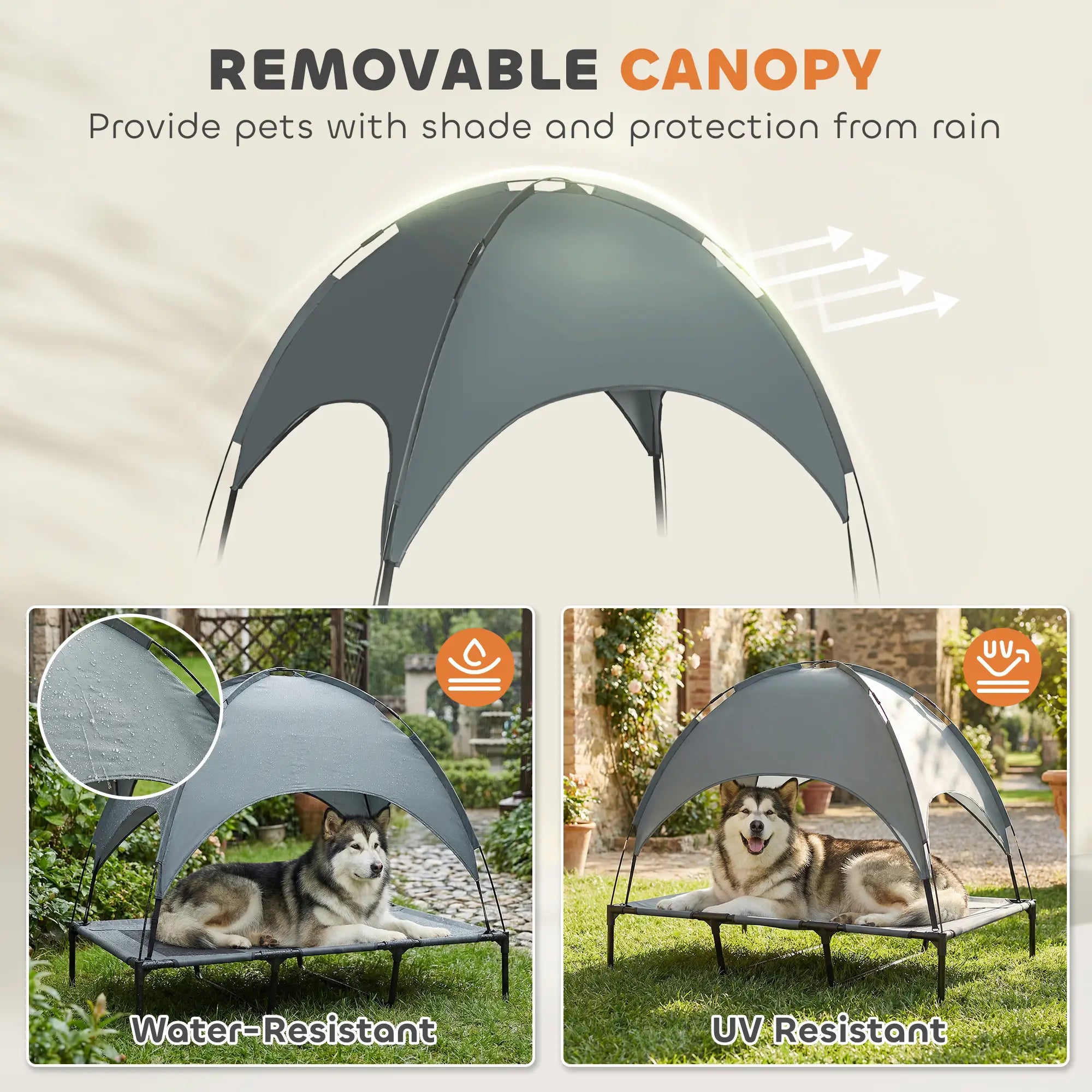 Elevated Dog Bed with Canopy, Portable XL Dog Cot, 48
