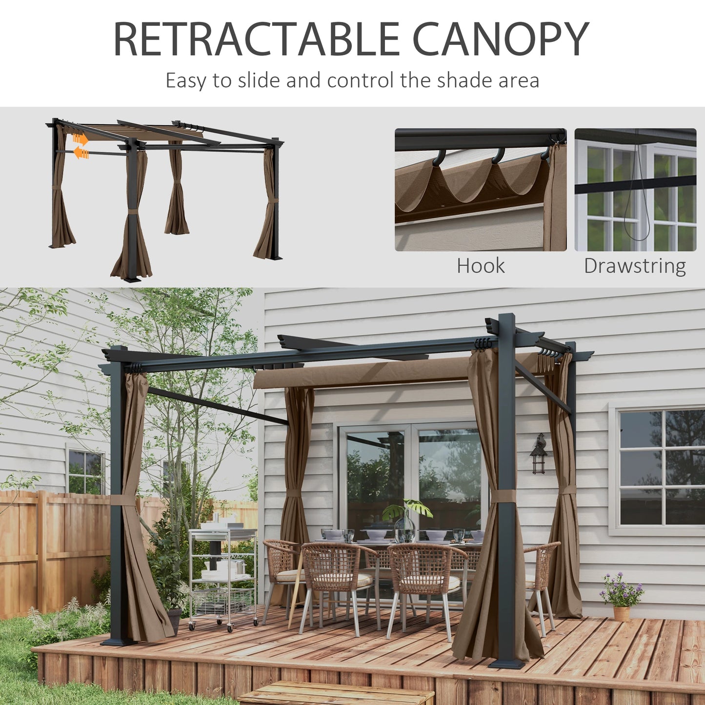 Metal Pergola, Sliding Roof Canopy, Retractable, 10' x 10', Coffee Pergolas at Gallery Canada