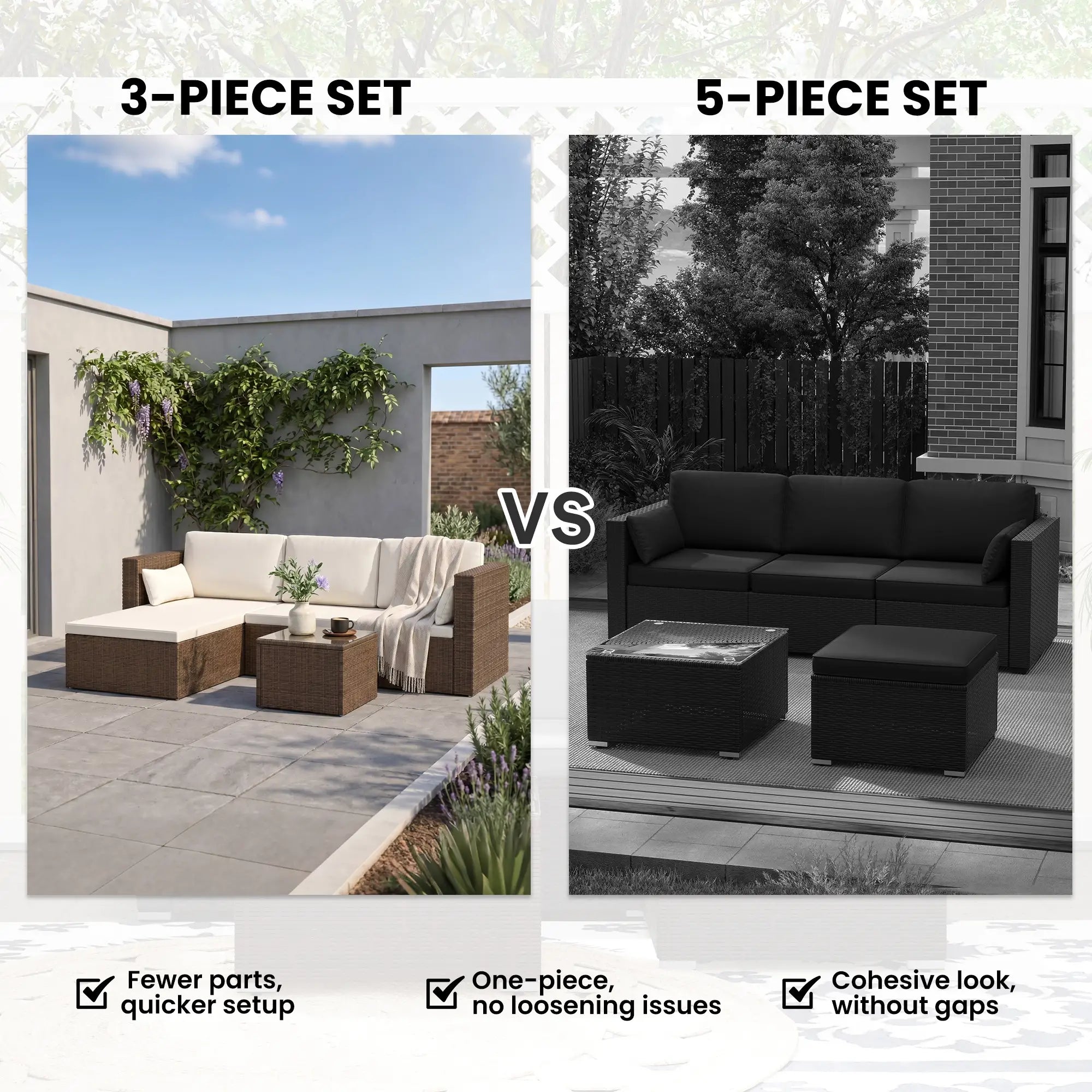 Modern Rattan Sofa Set, 3pcs, Wicker Patio Furniture with Coffee Table Patio Furniture Sets at Gallery Canada