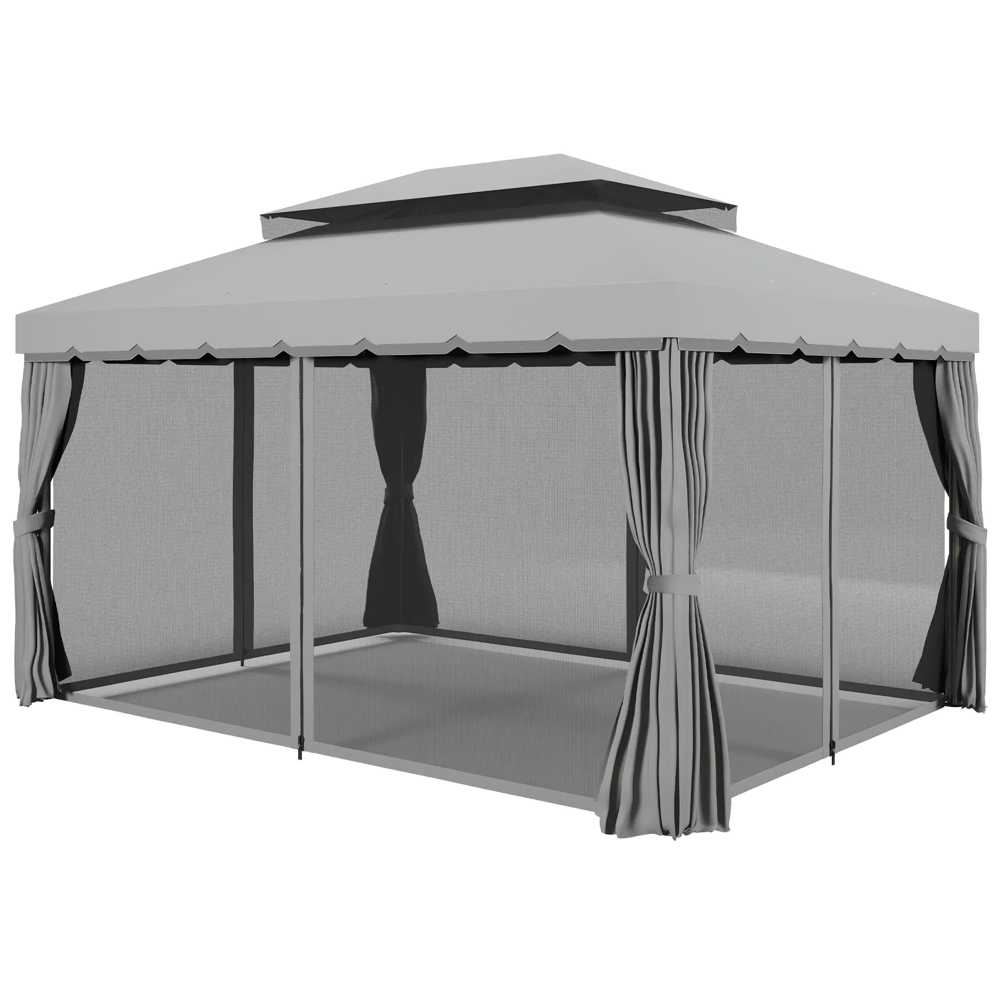 13' x 10' Gazebo, Polyester Roof, Mesh Sidewall, Aluminum Frame, Light Grey Gazebos Light Grey at Gallery Canada