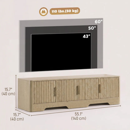 TV Stand for TVs up to 60", Modern Entertainment Center with Fluted Doors for Living Room, Oak