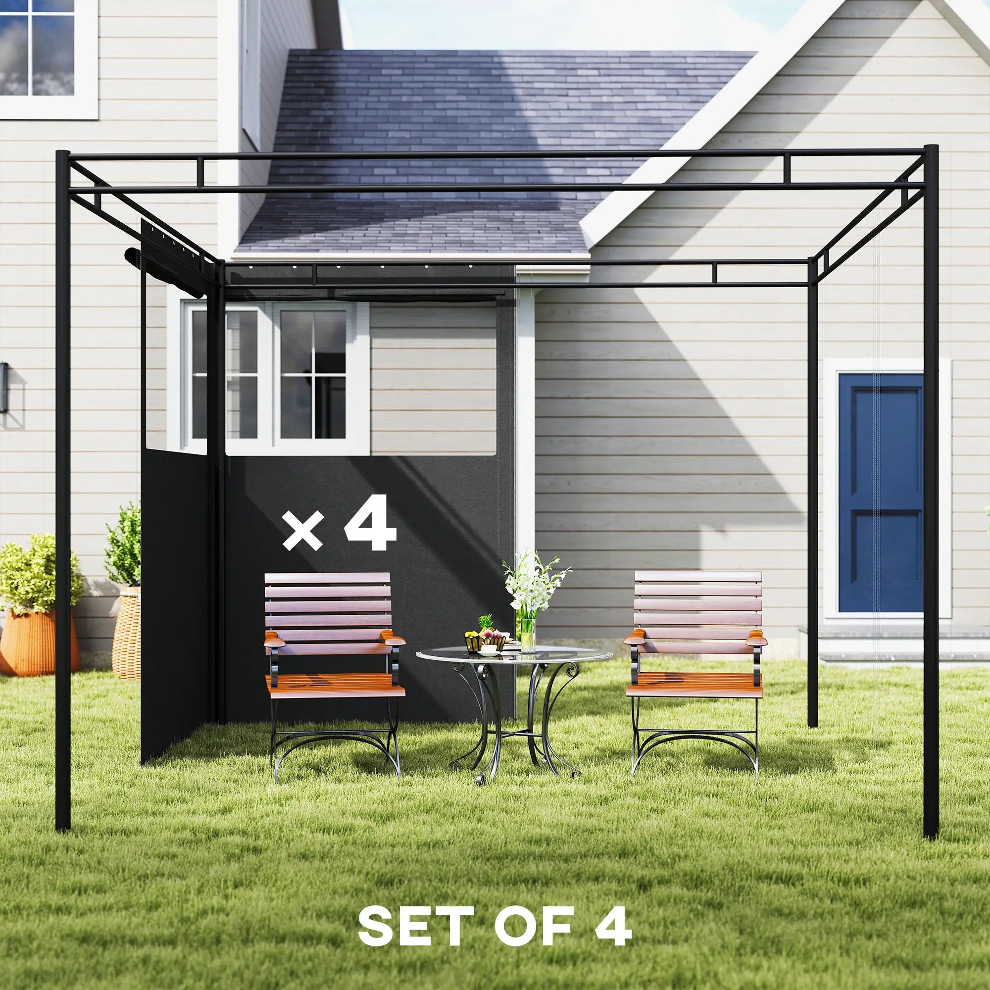 10' x 10' Gazebo Sidewall Set, 4 Panels, Windows, Doors, Dark Grey Gazebo Sidewalls at Gallery Canada