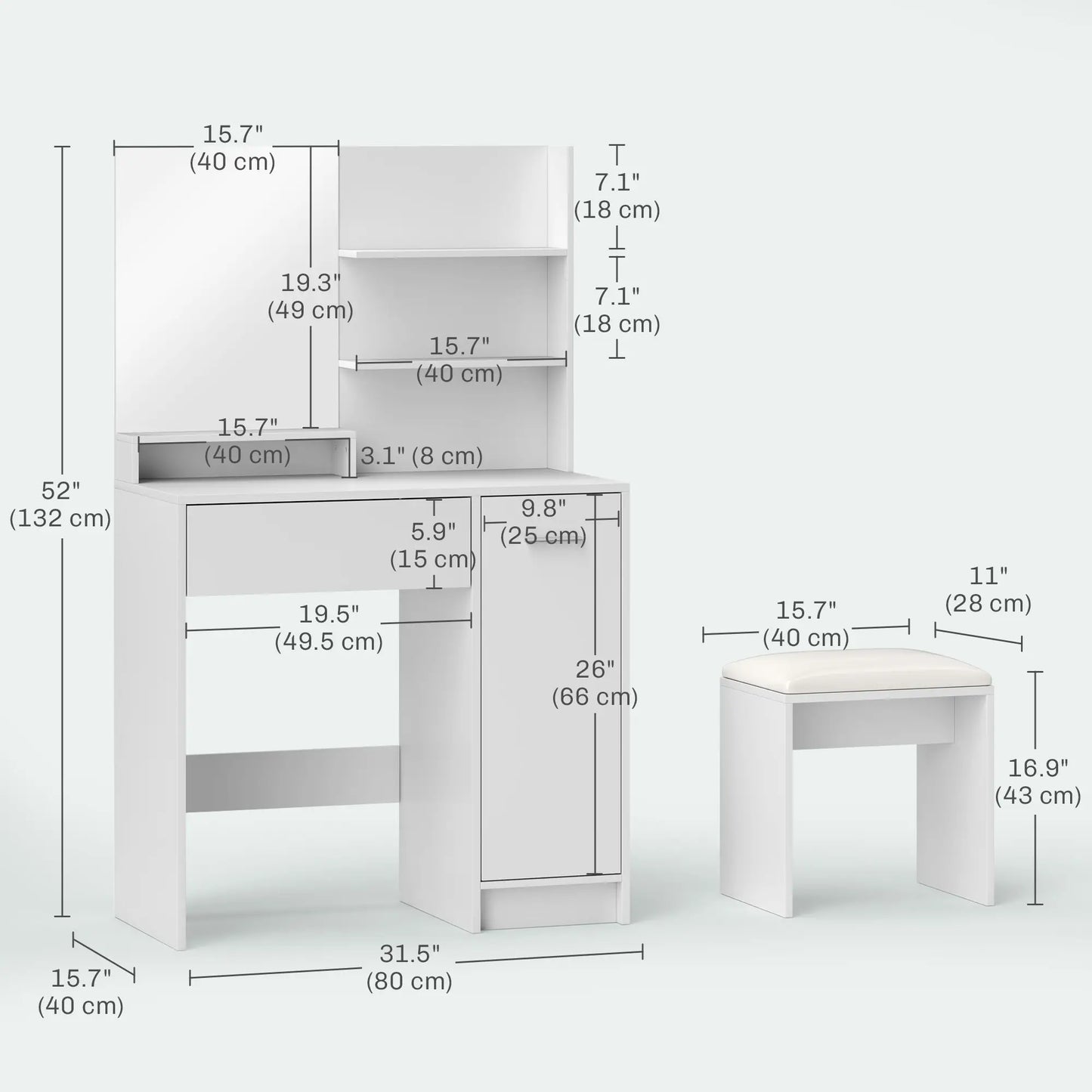 Vanity Set with Mirror, Stool, Storage Drawer, White Dressing & Vanity Tables at Gallery Canada