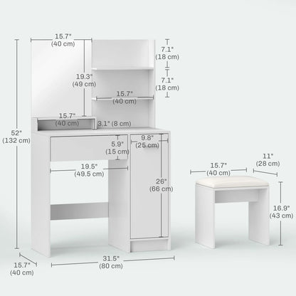 Vanity Set with Mirror, Stool, Storage Drawer, White Dressing & Vanity Tables at Gallery Canada