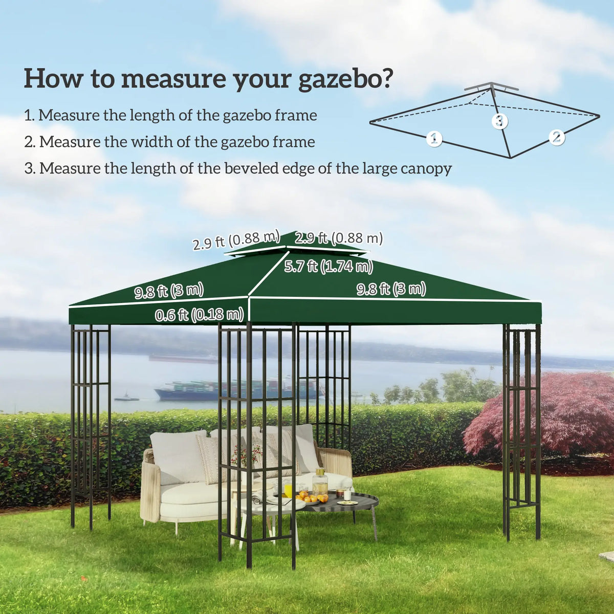10'X10' Canopy Replacement 2-Tier Top Cover, Green Gazebo Canopy Replacement at Gallery Canada